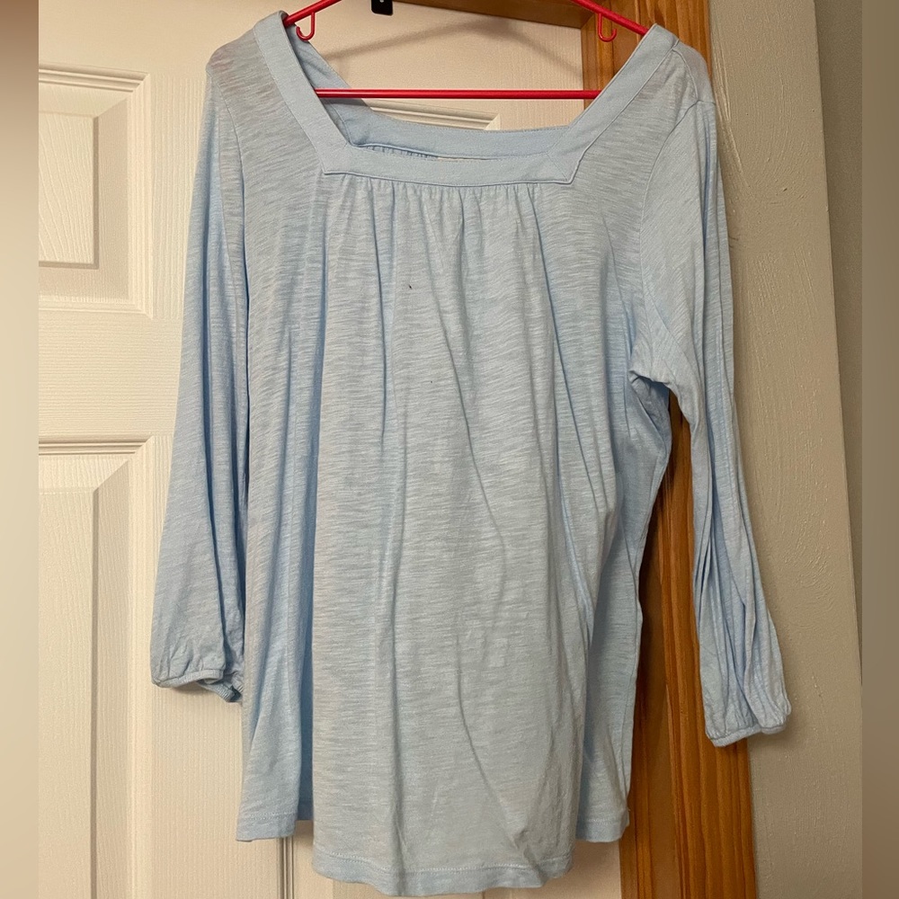 Light Blue Square Neckline Blouse